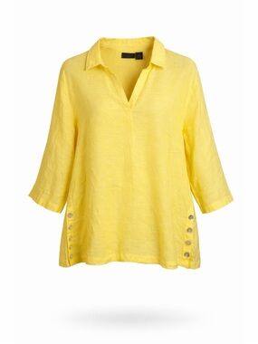 Tahari 100 Linen Yellow Popover Top Coastal Grandma Resort Large